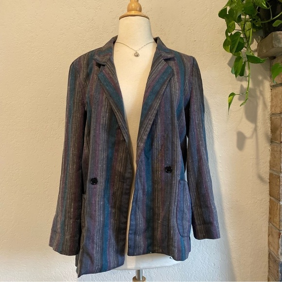 Vintage String Bean southwestern style stripe woven blazer / button up shirt - Picture 4 of 11